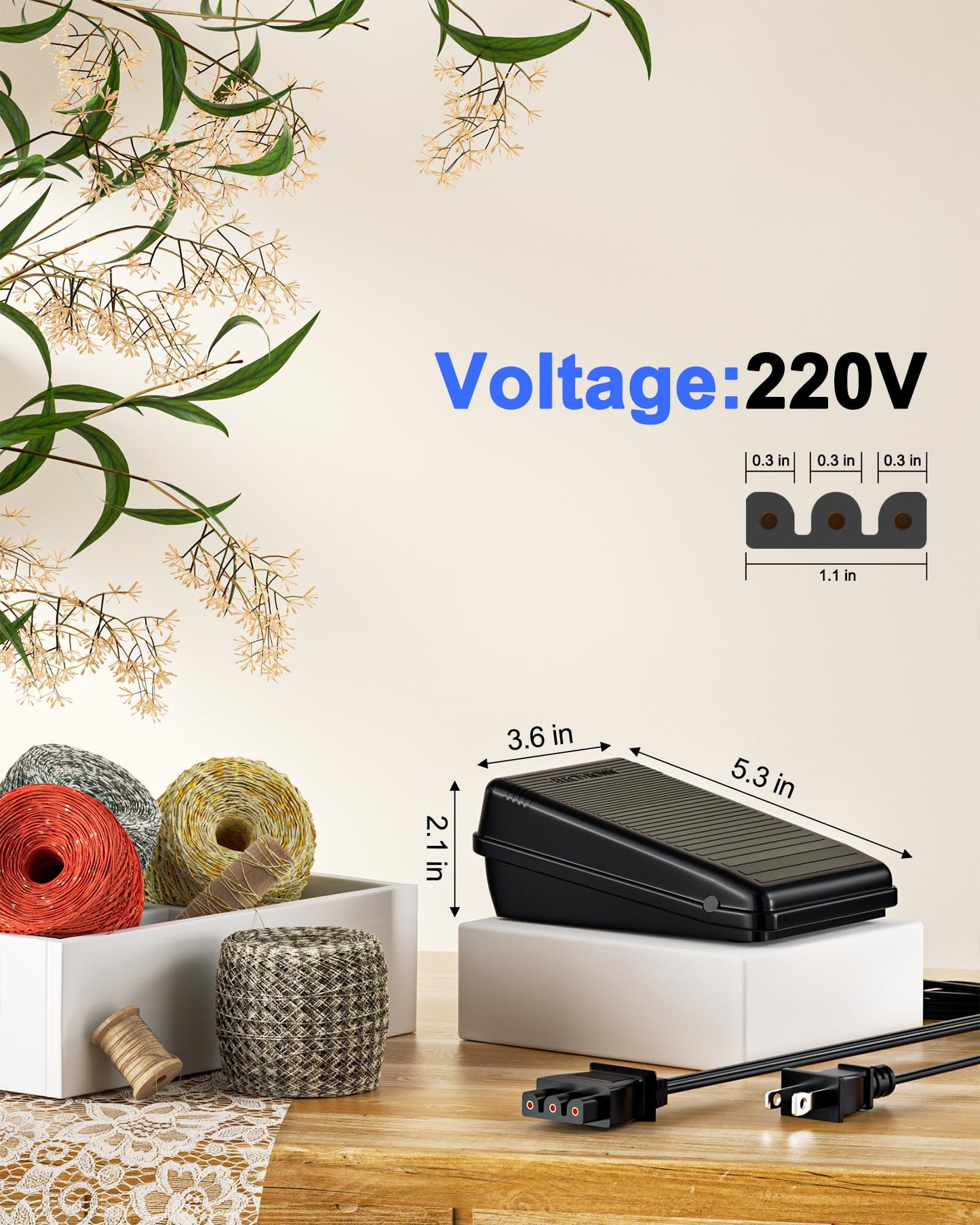 VHBW for Singer Sewing Machine Foot Pedal,359102-001 Compatible with Singer 2263,4423,e99670, 8280,4452,2277,4411,3116,3337,1304,M3220,3342,4432,1120,50t8,3232, D-Shape Plug Foot Pedal