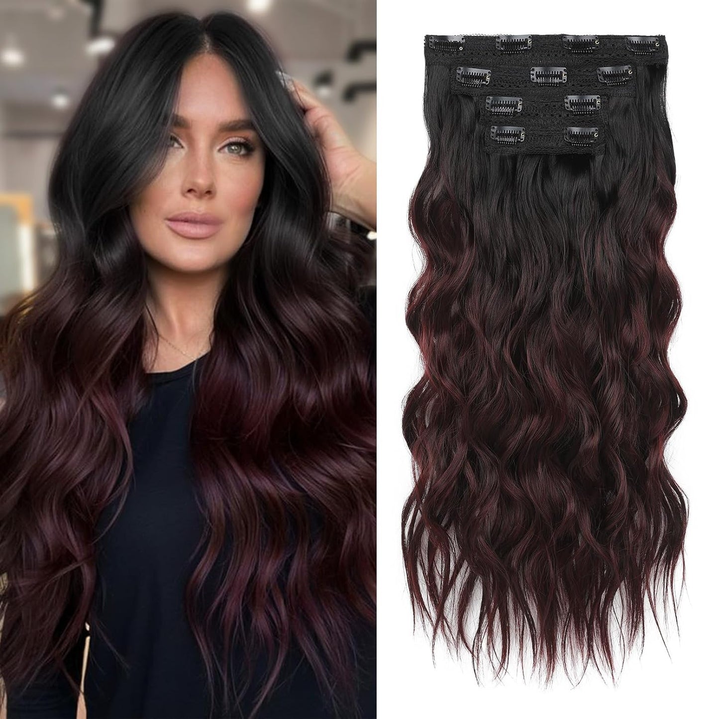 REECHO Clip-In Hair Extensions - 24" Thick Blonde Beach Waves | Invisible Lace Weft, Natural Soft Hairpieces for Women