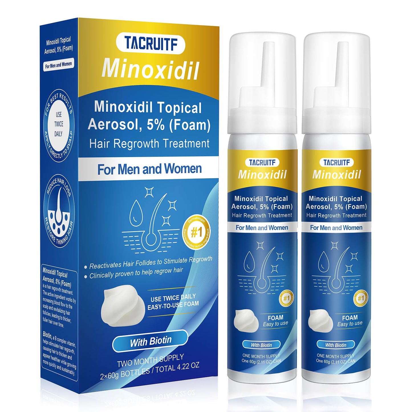 4 Packs Minoxidil Foam, 5% Minoxidil for Men and Women, Infused with Biotin, Hair Growth Treatment, Supports Thicker and Fuller Hair & Beard, Upgraded version (Minoxidil Foam 8.44Oz, 4-Month Supply)