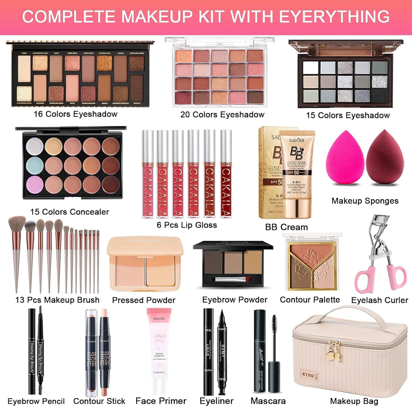 Makeup Kit for Women - All-in-One Travel Gift Set | Eyeshadow, Lipstick, Eyeliner & Brushes