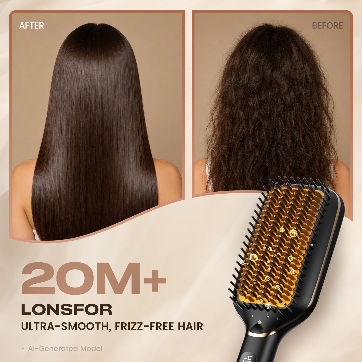 PRITECH Ionic Hair Straightener Brush, 20s Fast Heating 5 Temps Hot Comb