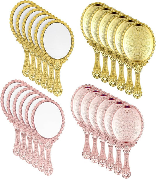 Vintage Handheld Mirrors - 24 Pcs Rose Gold & Gold Plastic Makeup Mirrors | Portable Decorative Party Favors