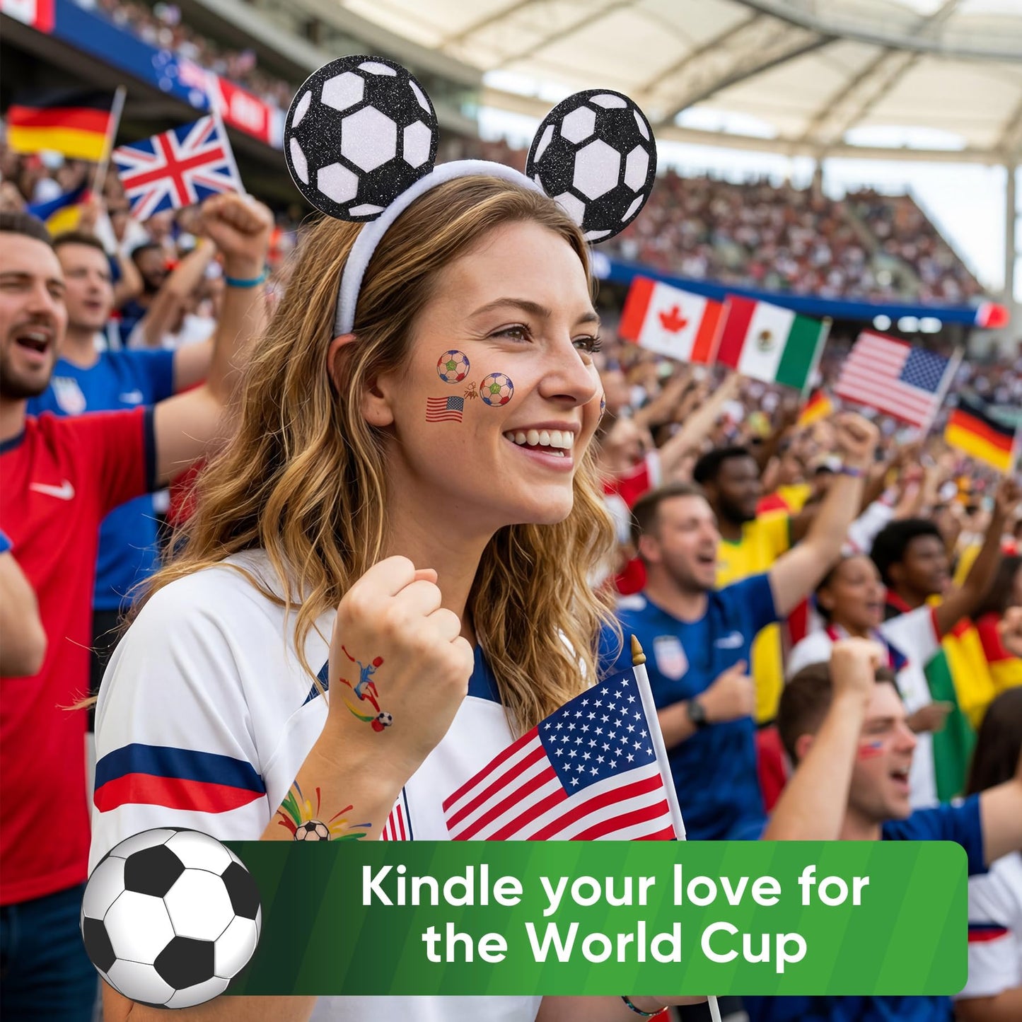 puwuto Soccer Headband for Women Men, Cute Hair Band with Two Football Ball Ears, Elastic Non-Slip Sports Headwear for This Year's World Cup 2026, Football Theme Party & Game Day