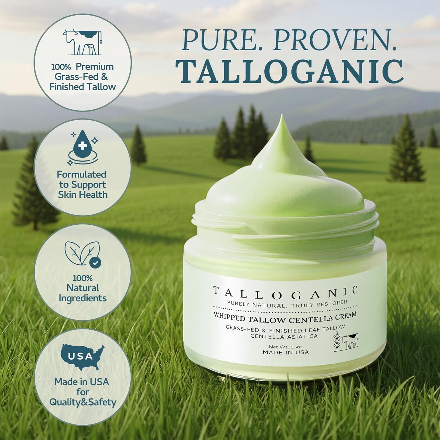 Beef Tallow Skin Cream - Grass-Fed Whipped Tallow Moisturizer for Dry & Sensitive Skin | 100% Natural, Made in USA