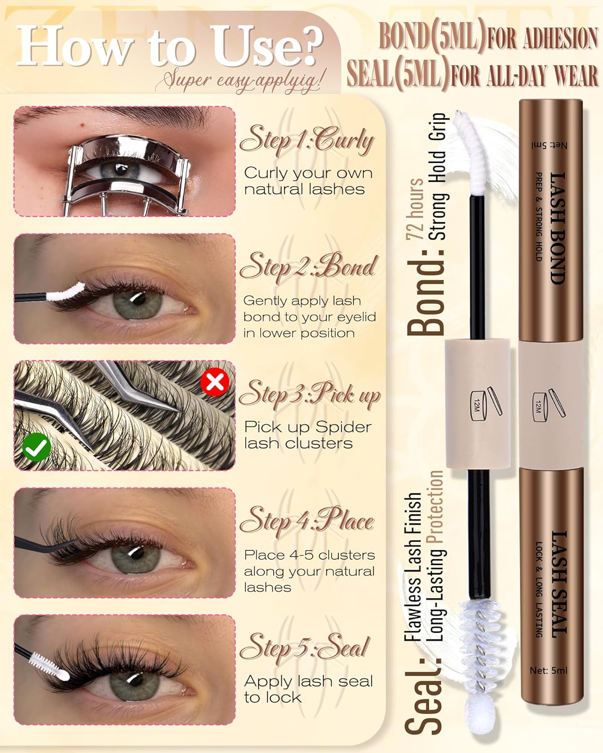 Spider Lashes Cluster Kit - Wispy Eyelash Clusters for Fluffy Extensions | D Curly 8-16mm