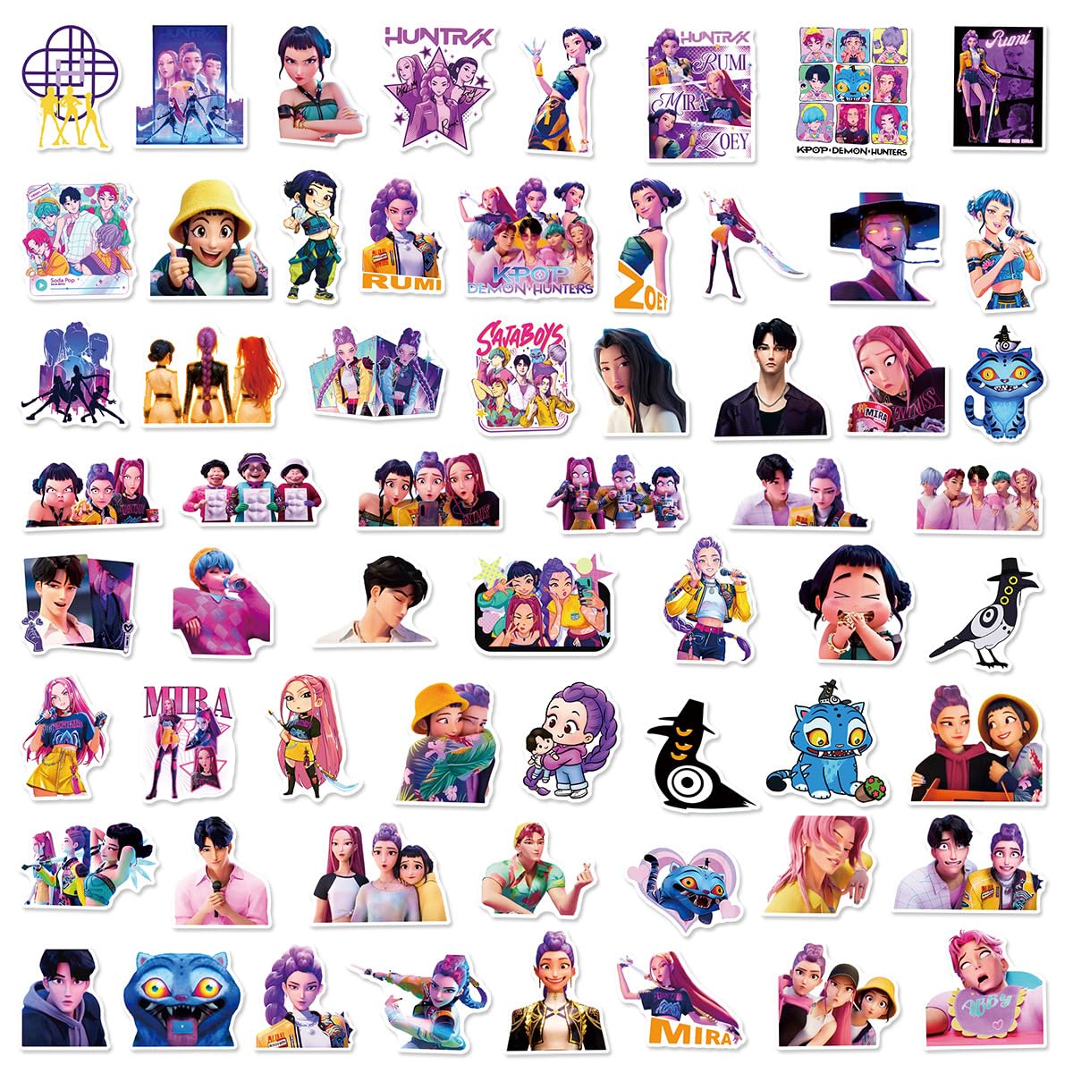 60 Pack Demon Hunters Stickers for Kids, Kpop Party Favors, Vinyl Waterproof Cool Movie Stickers for Water Bottle Laptop Computer Phone