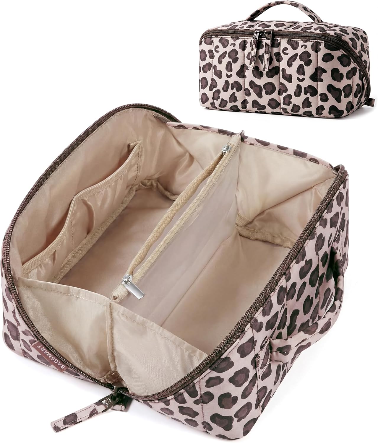 Travel Makeup Bag for Women - Portable Water-Resistant Cosmetic Case | Puffy Padded Organizer Pouch in Black