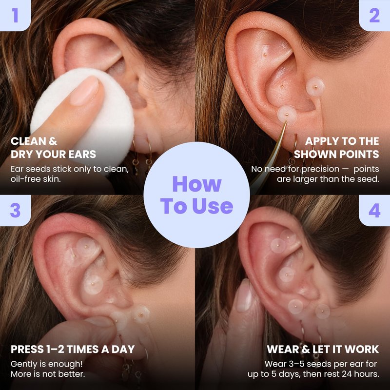 CalmPops Acupressure Ear Seeds | Ear Seeding Kit Acupuncture Ear Seeds Stickers for Immune System & Digestive Health Support + Auricular Acupuncture Chart (60 Units, 24K Gold Plated)