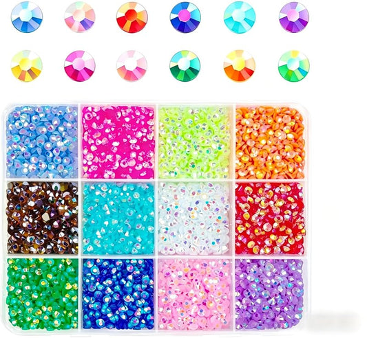 12000Pcs Resin Jelly Rhinestones for Bedazzling, Multicolor 3mm Flatback Gems for Diamond Art, Bedazzler Kit for Nail Art Crafting Book Makeup (Jelly | 12 Colors -45)