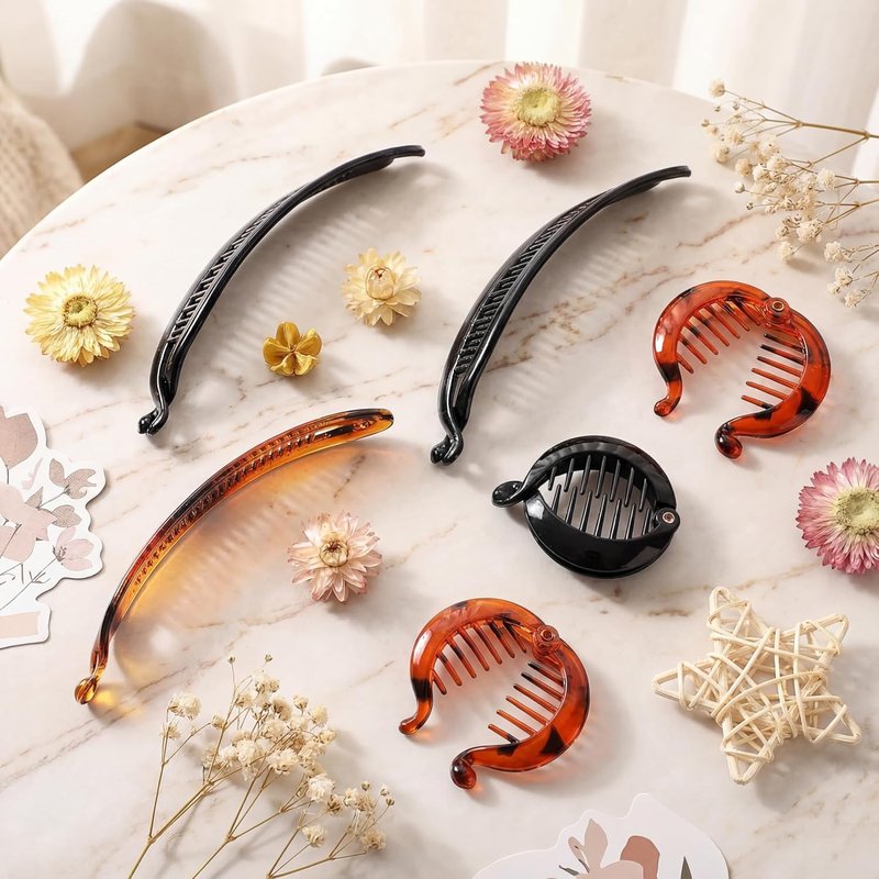 12 Pcs Banana Clips for Women - Classic Fishtail Hair Holders | Tortoiseshell, White, Clear, Black