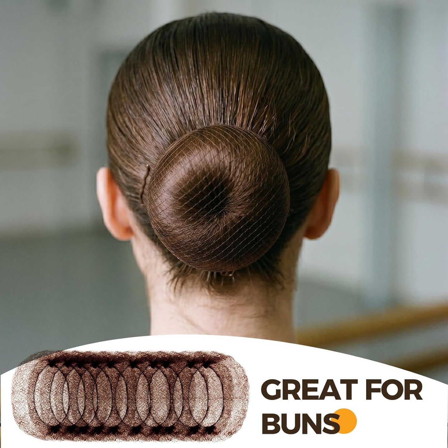 Hair Donut Bun Maker Set - 12 Pcs for Thin Fine Hair | 30-Second Chignon Ring with 10 Hair Ties, Nets & U Pins (Brown)