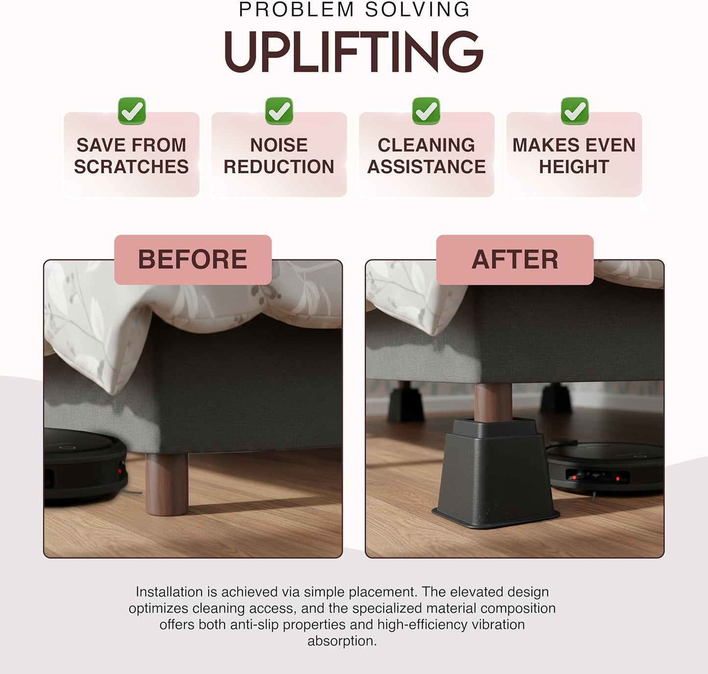 Utopia Bedding Bed Risers - Adjustable 3 & 5 Inch Furniture Lift for Under Bed Storage | Supports Up to 1,300 lbs (4 Set, Black)