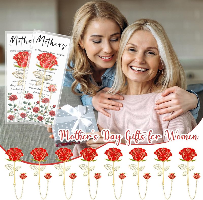 Supervitae Metal Rose Bookmark Set - 20 Mother's Day Gifts for Book Lovers | Double Flower Design