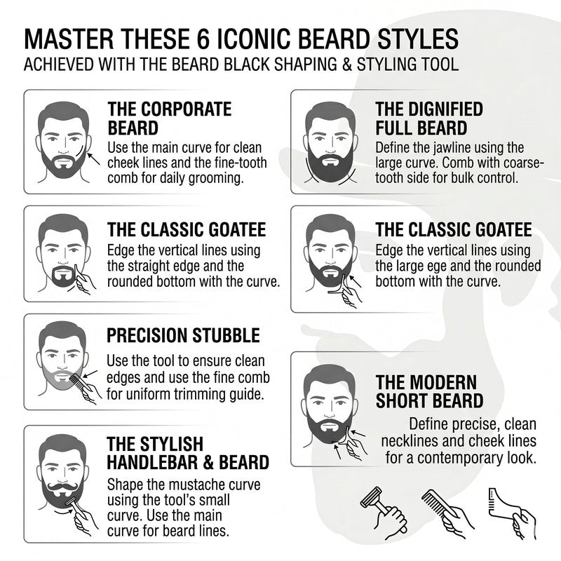 The BEARD BLACK Beard Shaping Tool & Neckline Shaper – Professional Beard Trim Guide & Stencil with Inbuilt Comb – Perfect Line Up & Edging Template for Men – Use with Trimmer or Razor