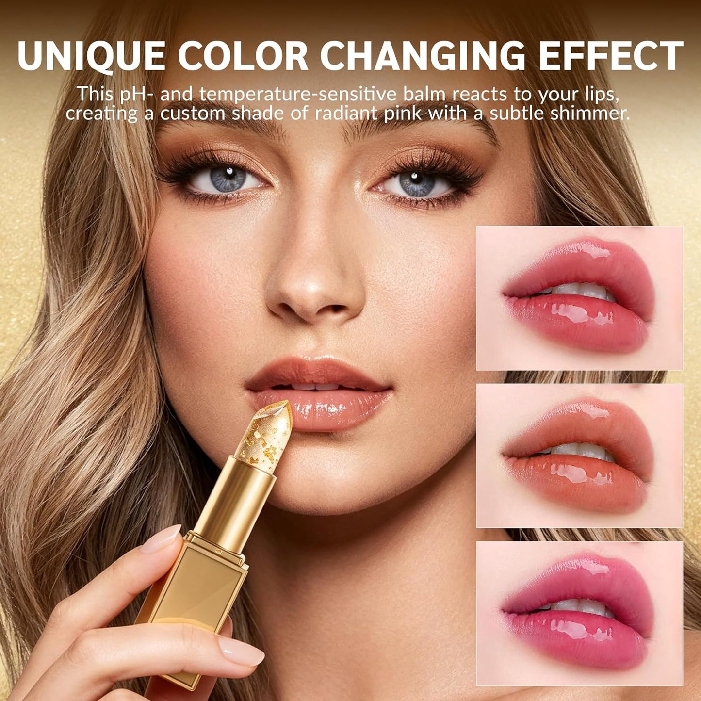 Color-Changing pH Lipstick - Long-Lasting, Transfer-Proof & Nourishing | Moisturizing Balm with Clear Gold Foil
