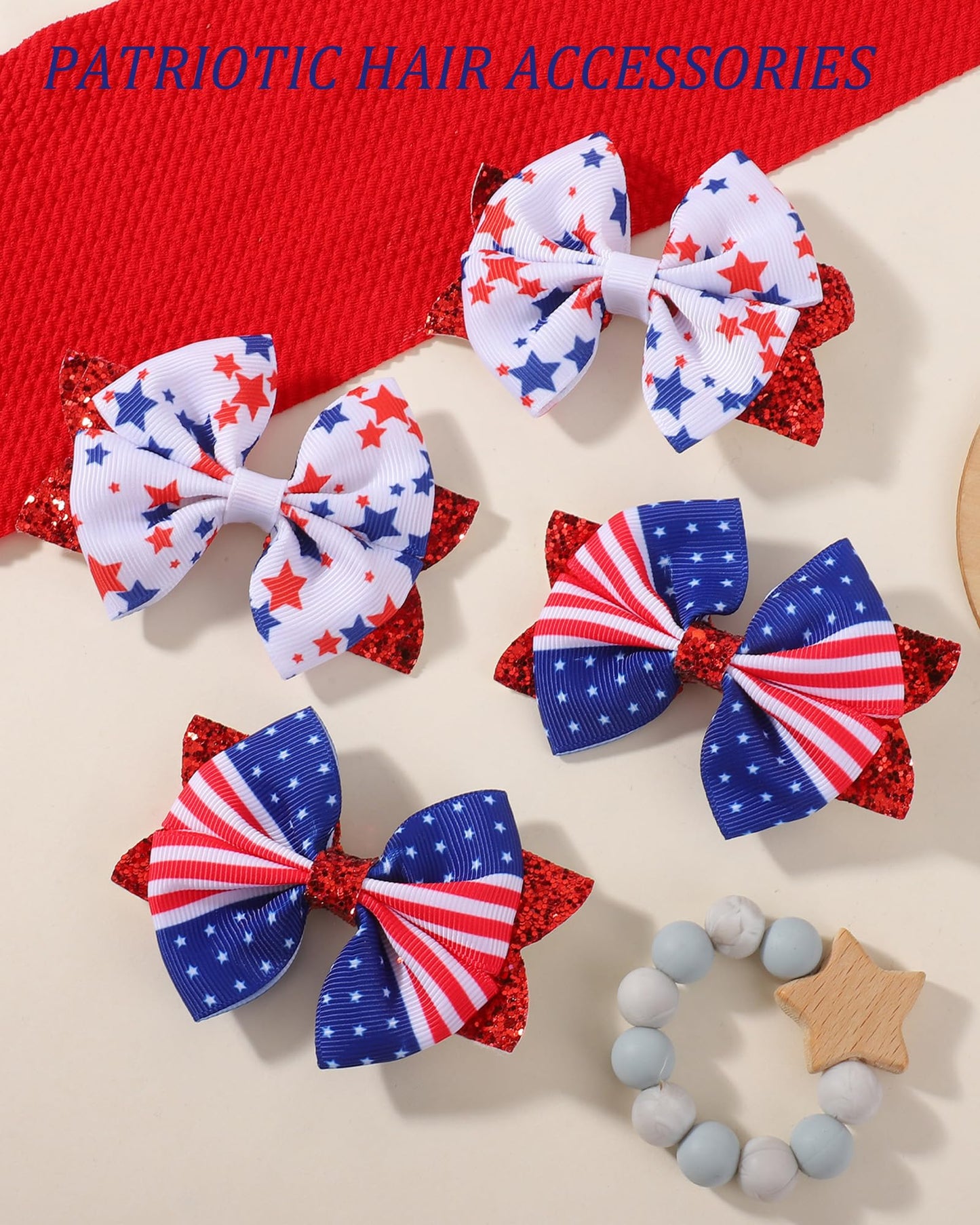 Jollybows 6pcs 4th of July Baby Hair Clips Girls Bows 2" Alligator Clip