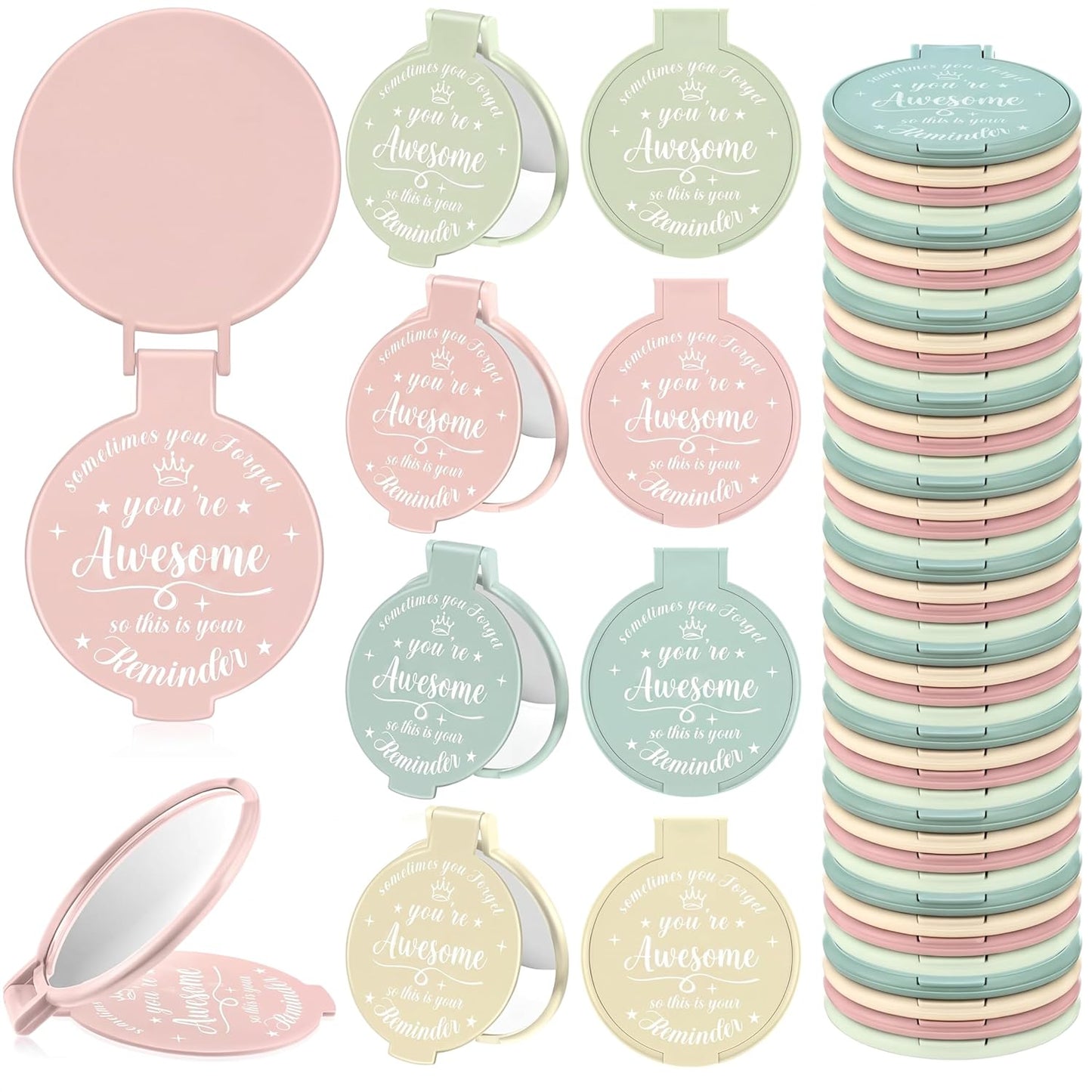 Inspirational Compact Mirror Set - 36 Pcs 2.76 Inch Mini Mirrors | Perfect Galentine's Day Gifts for Women