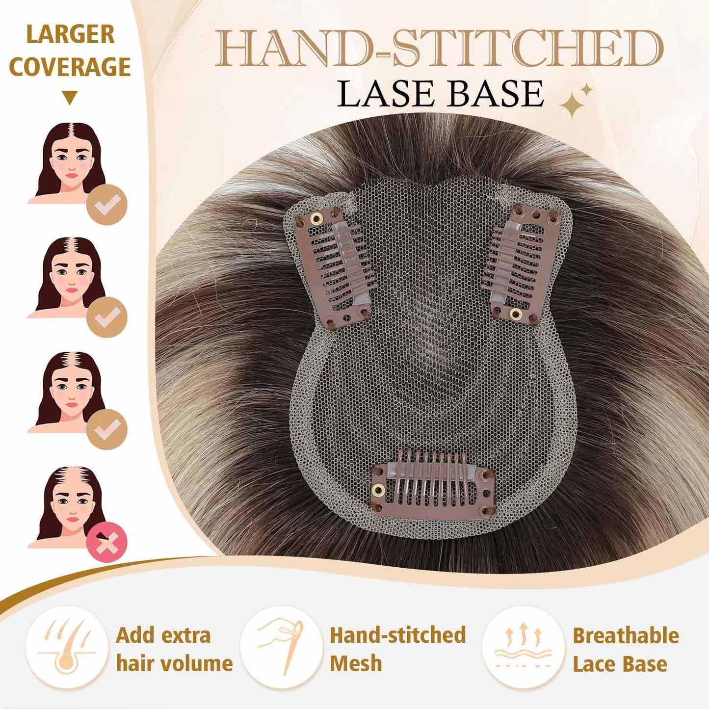 Human Hair Toppers for Women - Real Hair Pieces with Bangs | 360° Coverage, 10-Inch, 30g