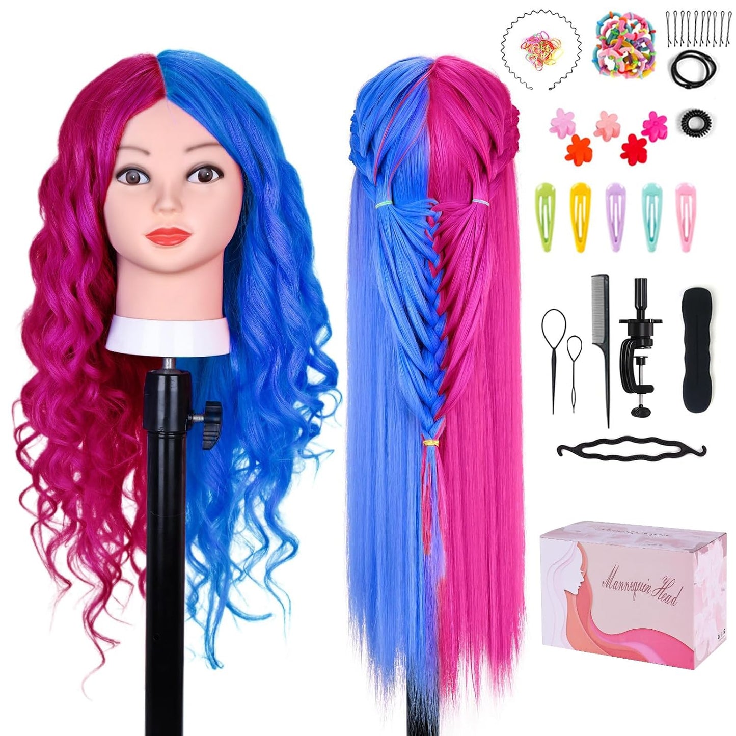 Beauty Star Mannequin Head - 18-Inch Real Human Hair Styling Head for Braiding & Cosmetology Training | Dark Brown Hair, Blue Eyes