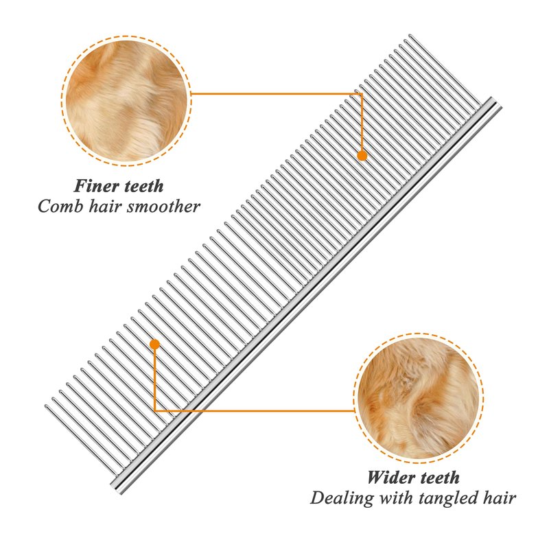 Jigfew 3 Pack Metal Comb For Dogs,Cat Grooming Comb,Dog Combs,Doodle Comb,Shedding Comb,For Professional Grooming Tool For Long And Short Haired Dog,Cat And Other Pets. (Large Medium Small), Metallic