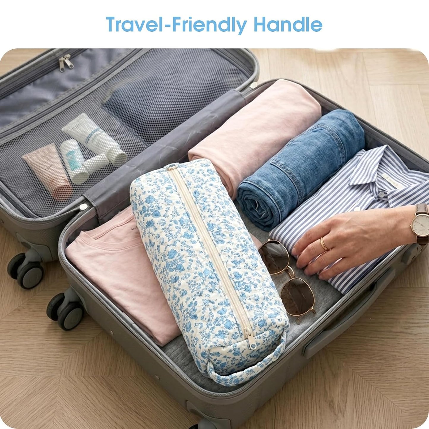Hair Tools Travel Bag - Compact Case for Dyson Airwrap & Shark Flexstyle | 14" Portable Organizer in Blue Flower