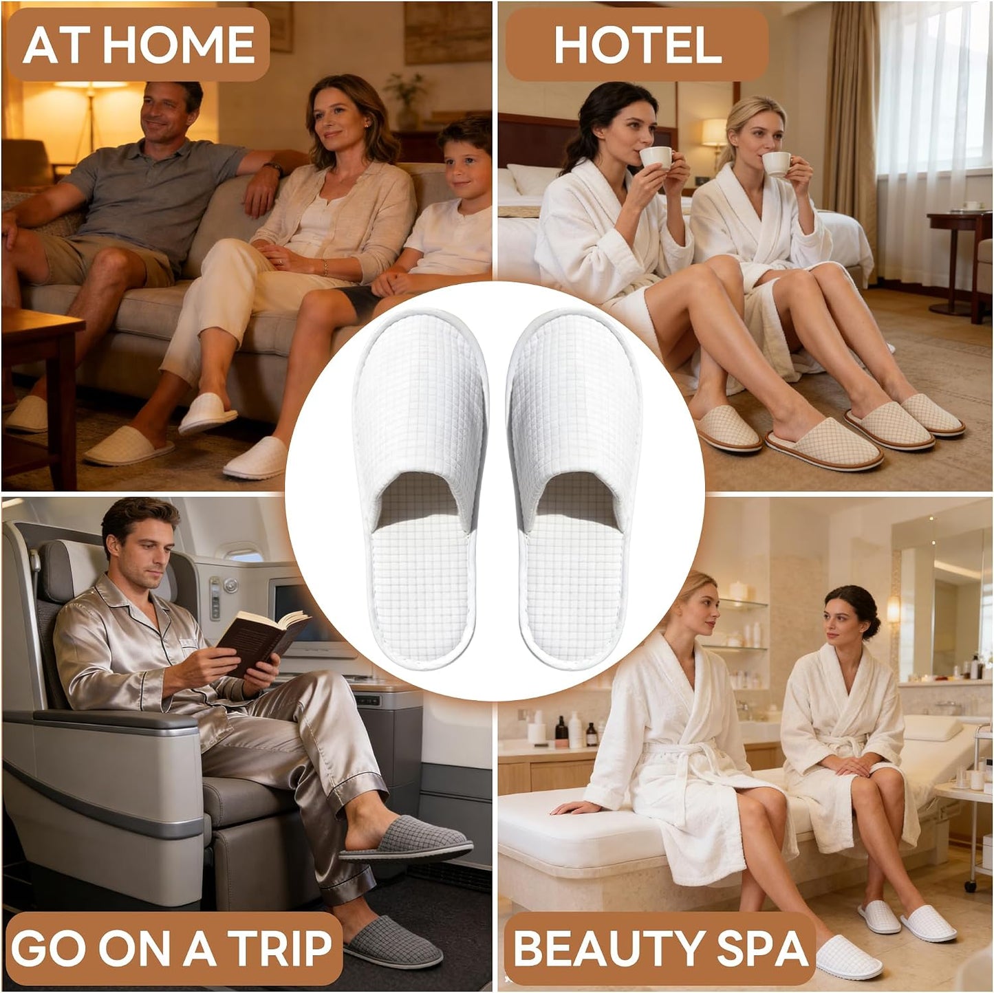 Disposable Slippers - Cotton Fleece Guest Slippers with Non-Slip Sole | 6 Pairs for Home, Hotel & Travel