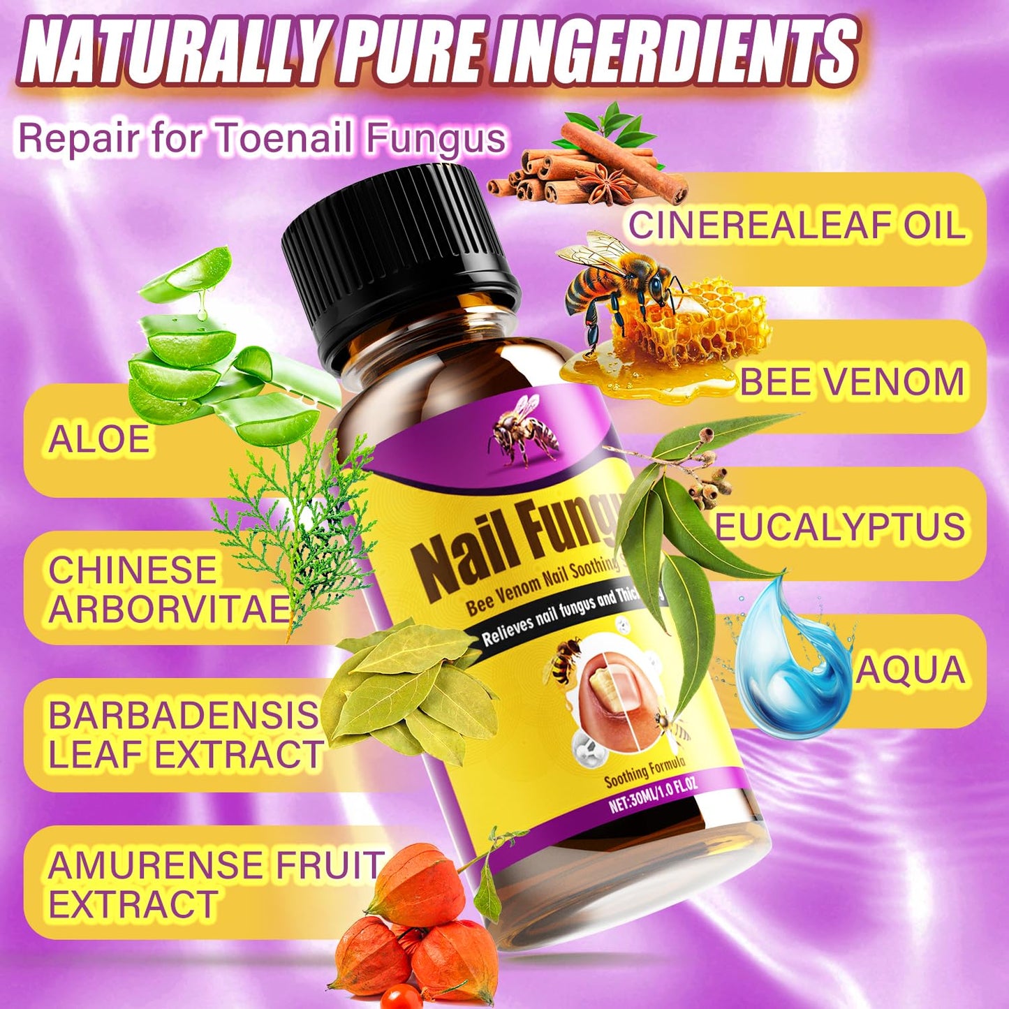 Toenail Fungus Treatment Extra Strength, Nature & Safe Bee Venom Nail Fungus Treatments for Toenail with Foot, Gently & Effectively Toe Nail Repair for Thick, Broken (30ml)