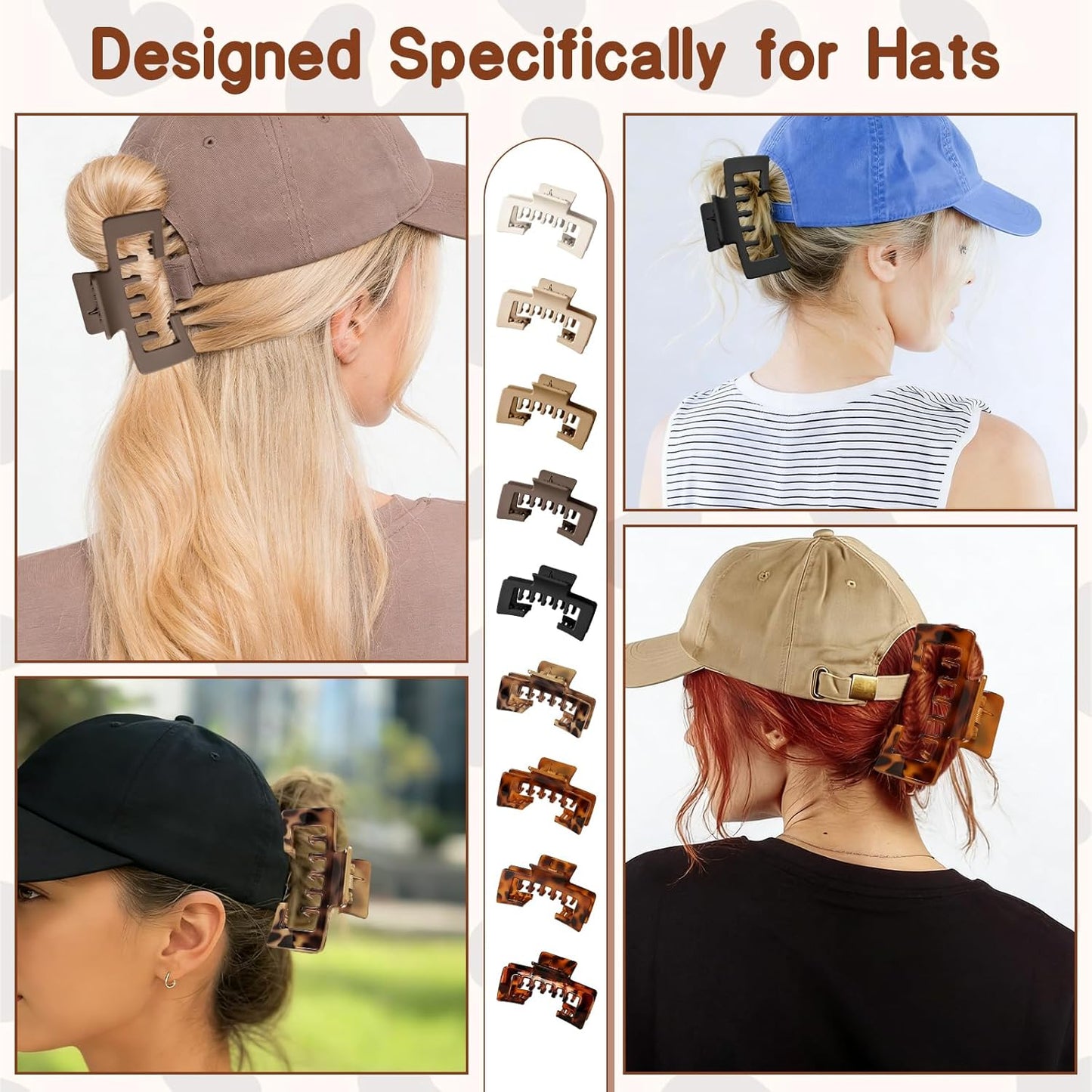 Claw Clips for Baseball Caps - Strong Non-Slip Hair Accessories | 4 Pcs Mixed Colors for Thick & Fine Hair