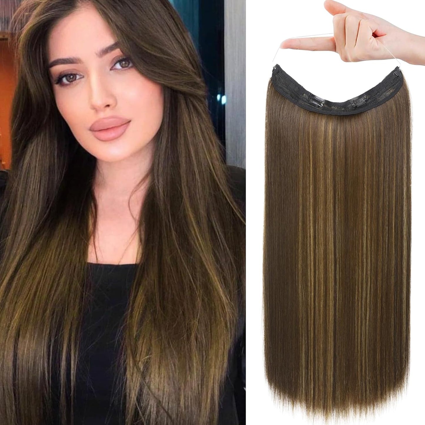 Invisible Wire Hair Extensions - Adjustable Transparent Headband | 24 Inch Dark Blonde Secret Hairpiece for Women