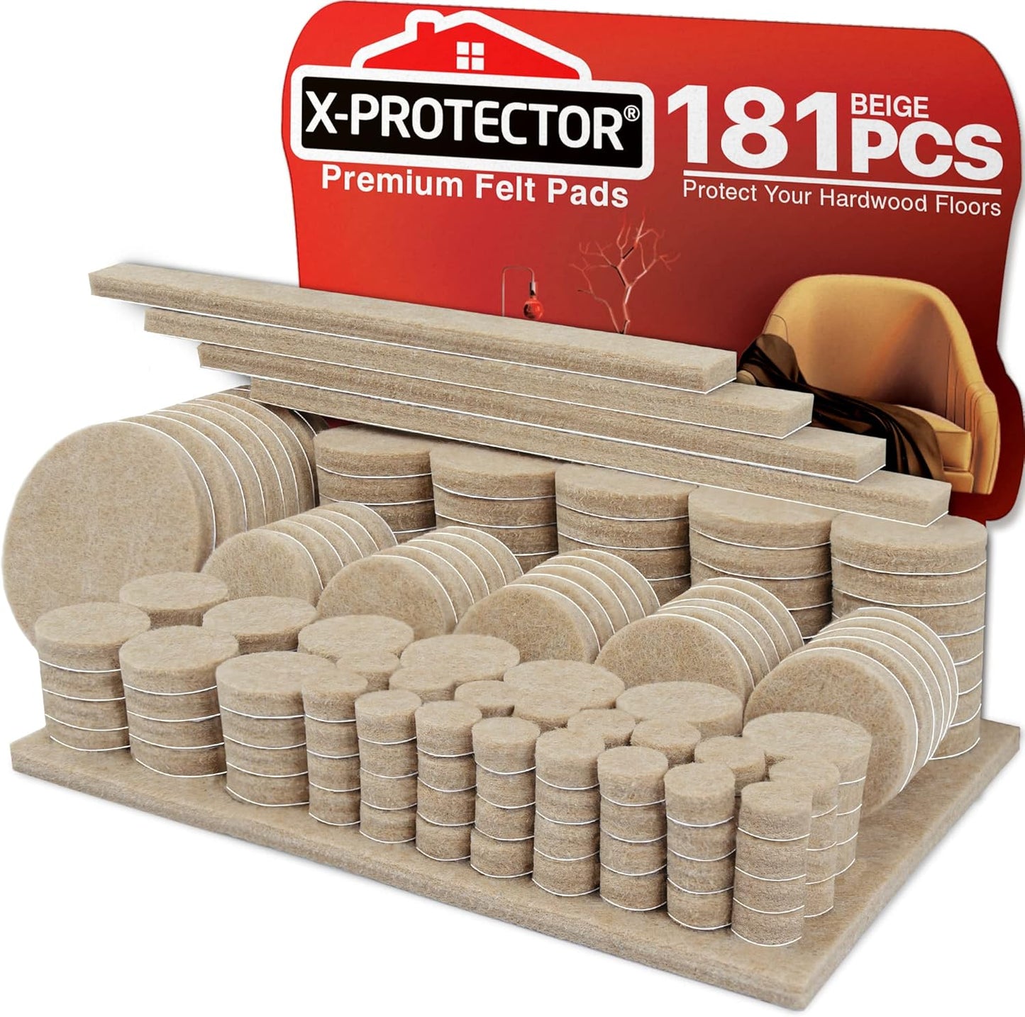 X-PROTECTOR Felt Furniture Pads - 133 PCS Premium Floor Protectors for Hardwood & Laminate | Brown & Beige
