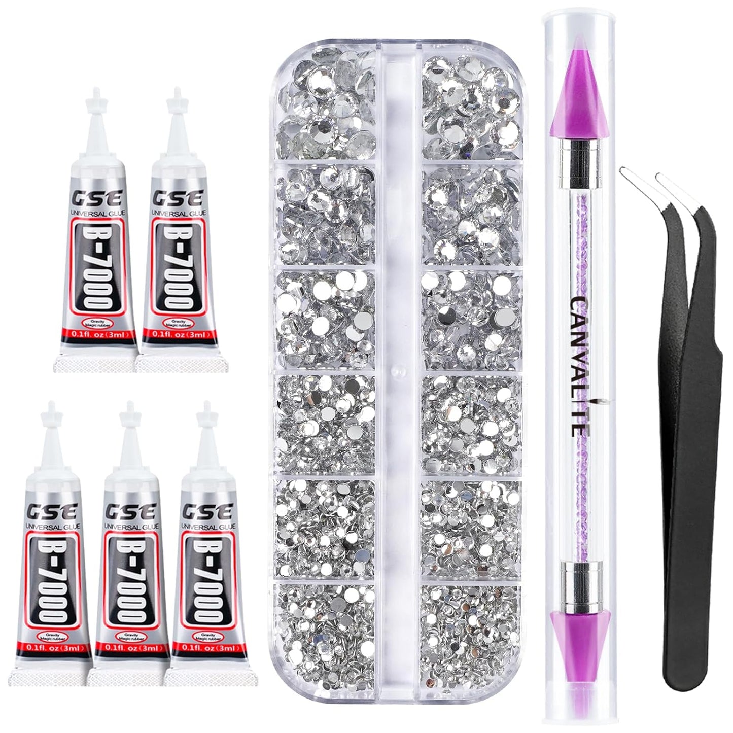 Canvalite 35000Pcs Multicolor Flatback Rhinestones - 3mm Bedazzling Kit with Glue & Tools for Crafting