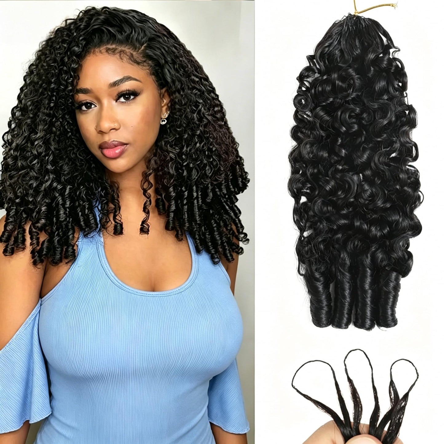 Burmese Curly Crochet Human Hair 16 Inch 60g 16A Raw Feather Crochet Human Hair Miracle Knots Pre‑Separated Lightweight Reusable Burmese Curly Hair Extensions 100% Virgin Human Hair Natural Black