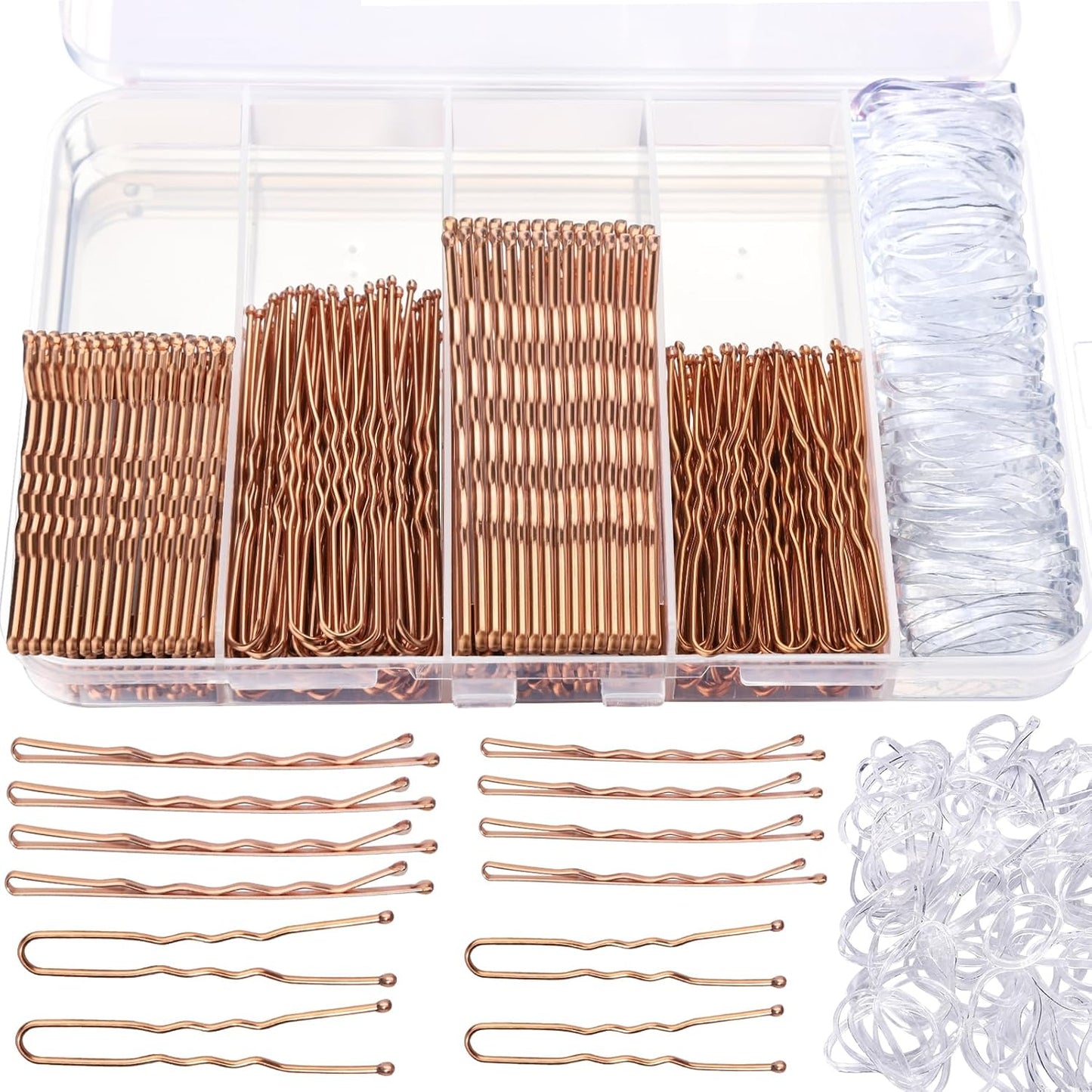Bobby Pins Hair Pins Kit - 300pcs Brown Hair Accessories for Women | 100 Hair Bands, 2-2.75 Inch Sizes