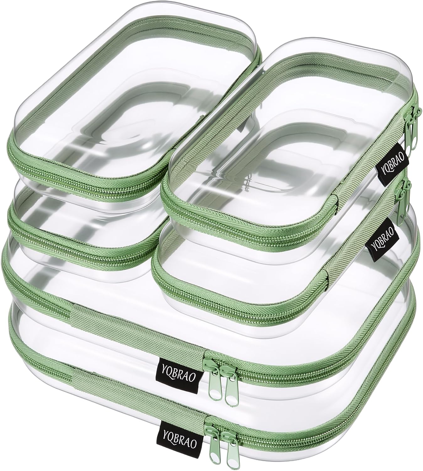 Clear Hard Shell Zipper Case Set - 6 Pack Heavy Duty Crush-Proof Diaper Bag Organizer Pouches | TSA Approved Travel Makeup & Toiletries Bags (2L, 2M, 2S)