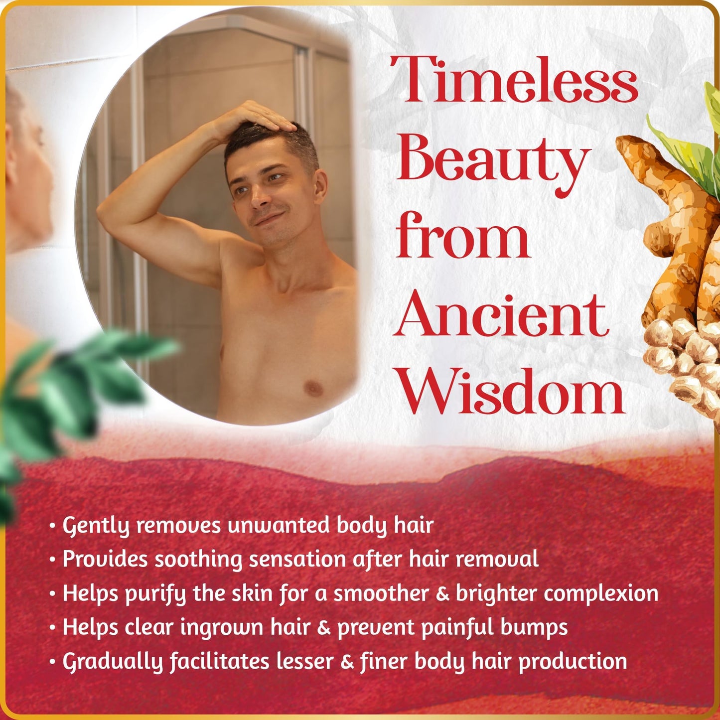 Chickpea & Kasturi Turmeric Facial Hair Removal Powder - For Men & Women, Chin, Jawline & Upper Lips - Depilatory Mask with Ayurvedic Herbs - Roots & Herbs, 2.11oz
