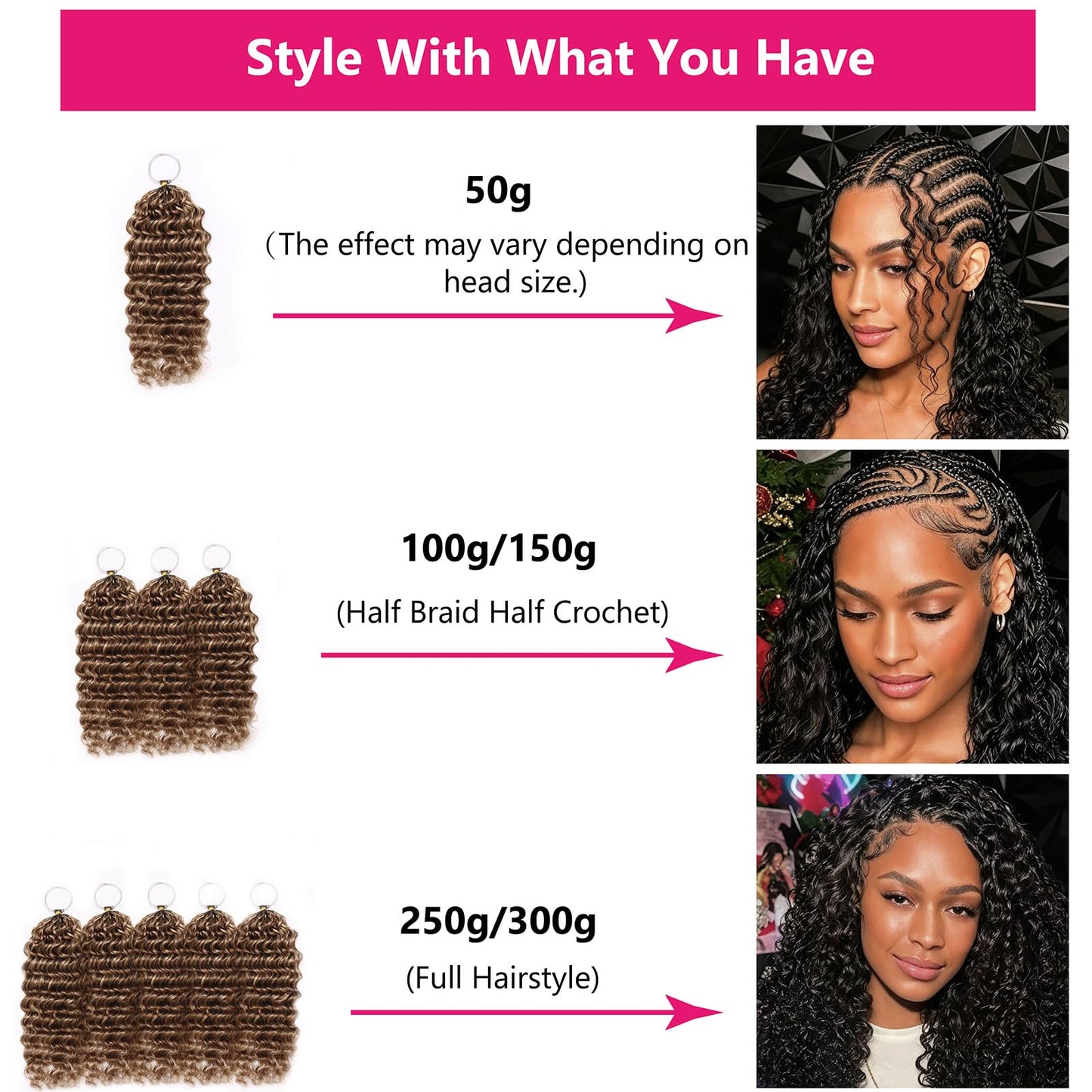Highlight Pre-Separated Human Crochet Hair P4/27/30 Ombre Brown Blonde Deep Water Wave Curly Miracle Knots 16 Inch 60g Knotless Feather Invisible Crochet Extensions Bundles Braiding Hair for Women