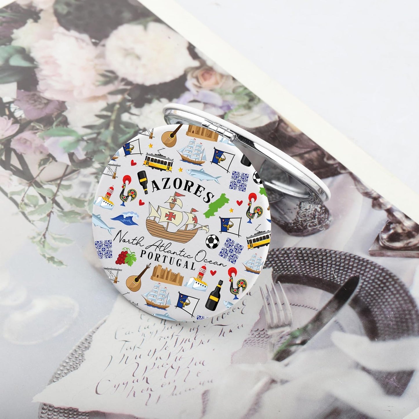 Azores Islands Makeup Mirror - Unique Gift Inspired by Portugal's Atlantic Ocean | Decorative Home Accent