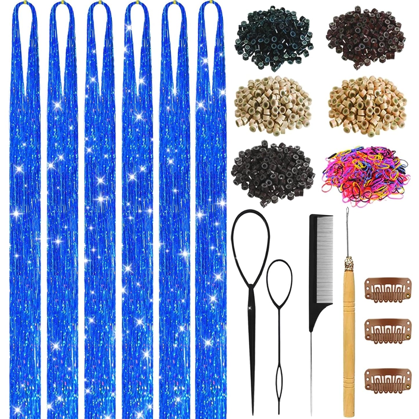 Hair Tinsel Kit - 18 Colors Holographic Hair Extensions | Heat Resistant Fairy Tinsel for Festivals & Parties