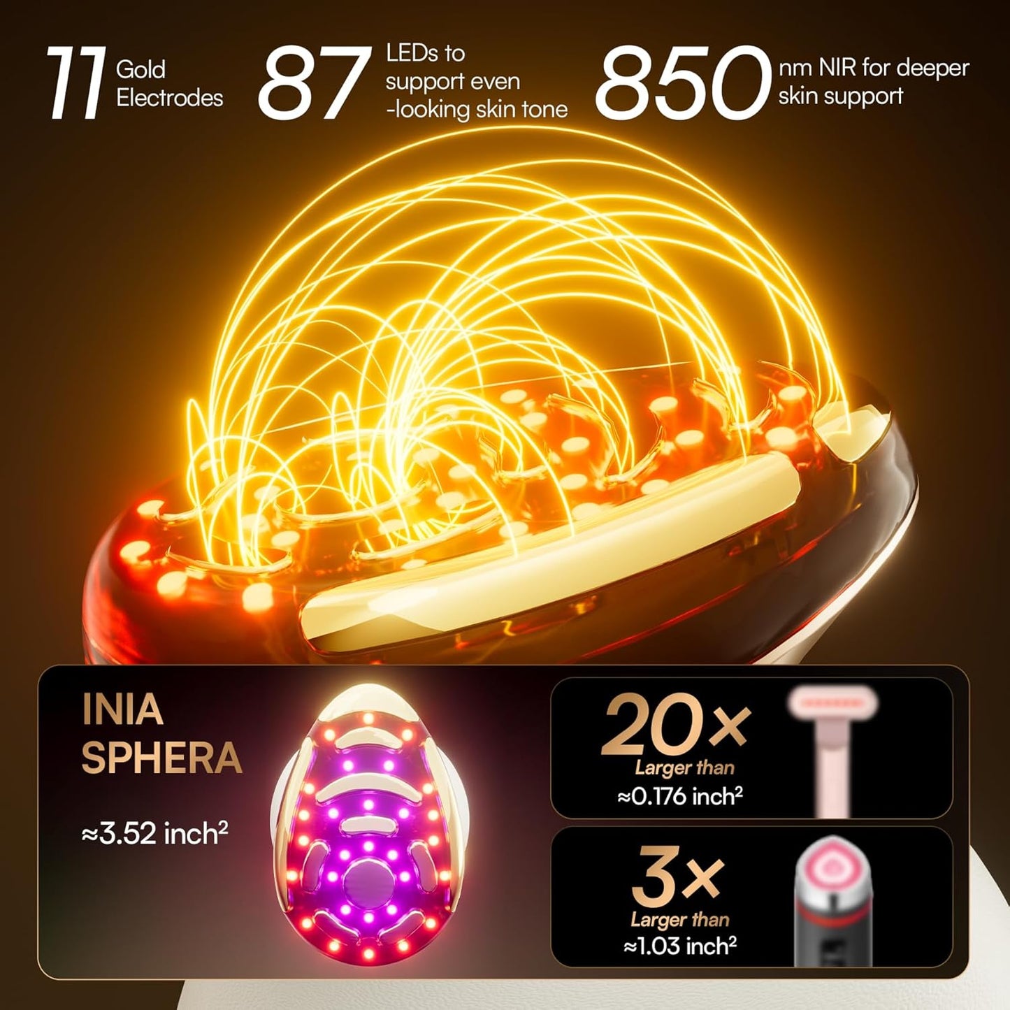 INIA SPHERA 8-in-1 Microcurrent Facial Device - Red Light & Cooling Tool for At-Home Skin Care | 5 Custom Modes