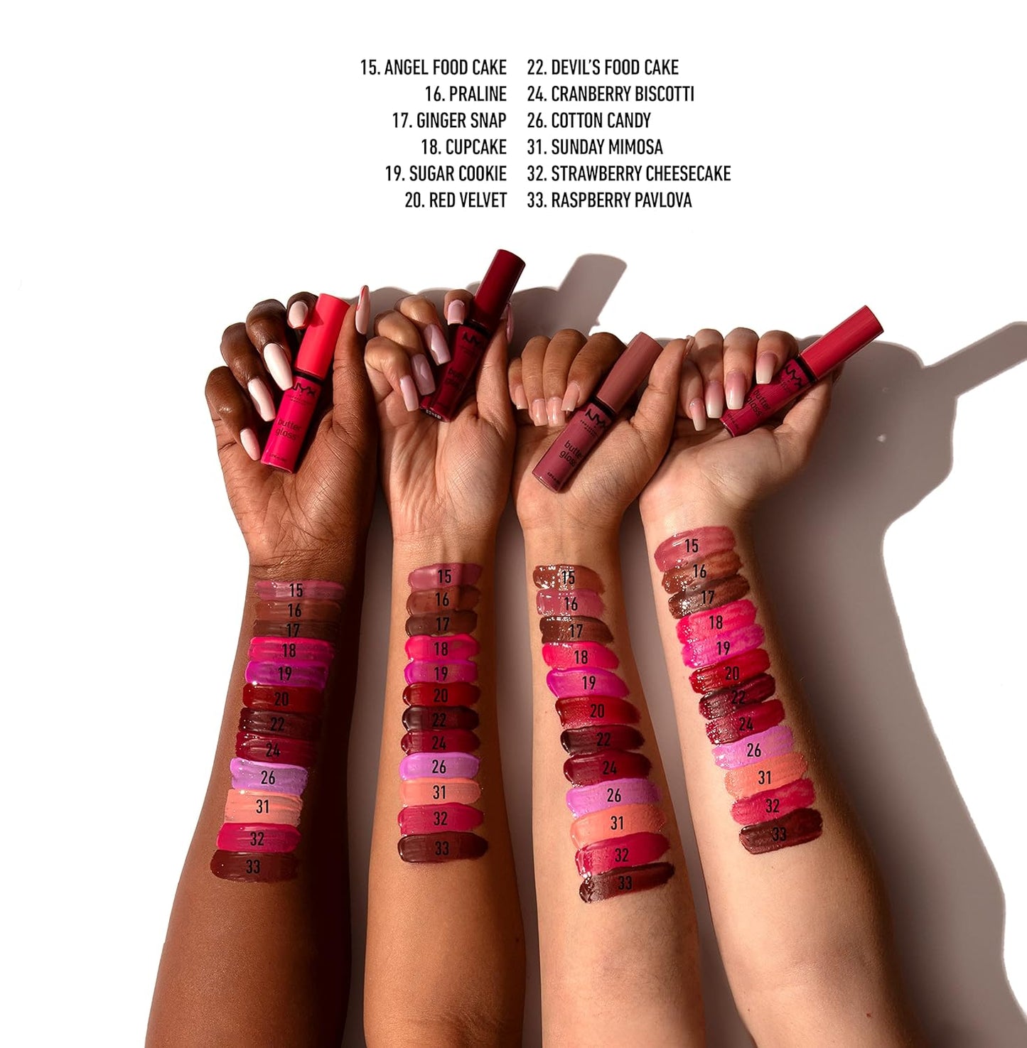 NYX Butter Gloss - Non-Sticky Lip Gloss Set | 3 Shades: Angel Food Cake, Creme Brulee, Madeleine