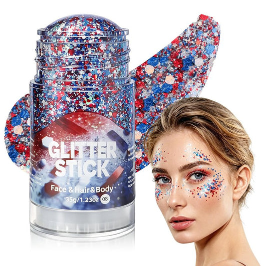Face Hair Glitter Stick, Red White Blue Body Sparkle, Hair Shimmer Mermaid Sequins Patriotic Accessories Glitter Gel for Women Music Singer Festival Rave Party Outfit Lips Eyes Makeup #08