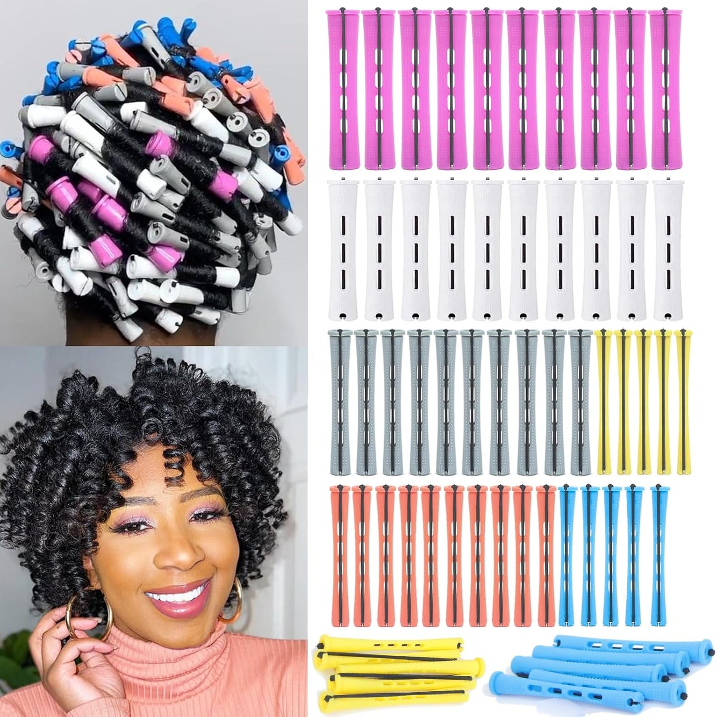 Perm Rods for Short Hair - 40 Pcs Beige Plastic Curlers for Black Women | Medium Size Peach Hair Rollers