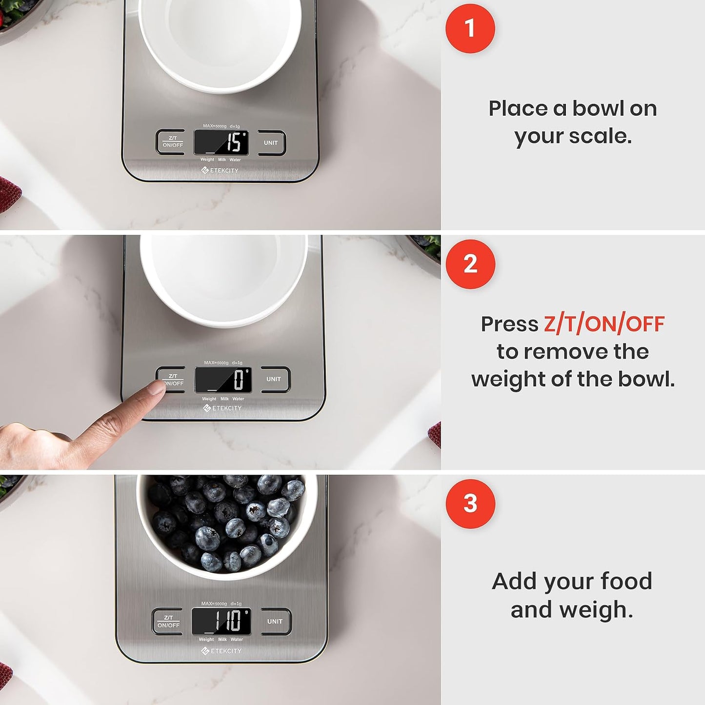 Digital Kitchen Scale - Accurate Grams & Ounces Measurement for Weight Loss, Baking & Meal Prep | Medium 304 Stainless Steel