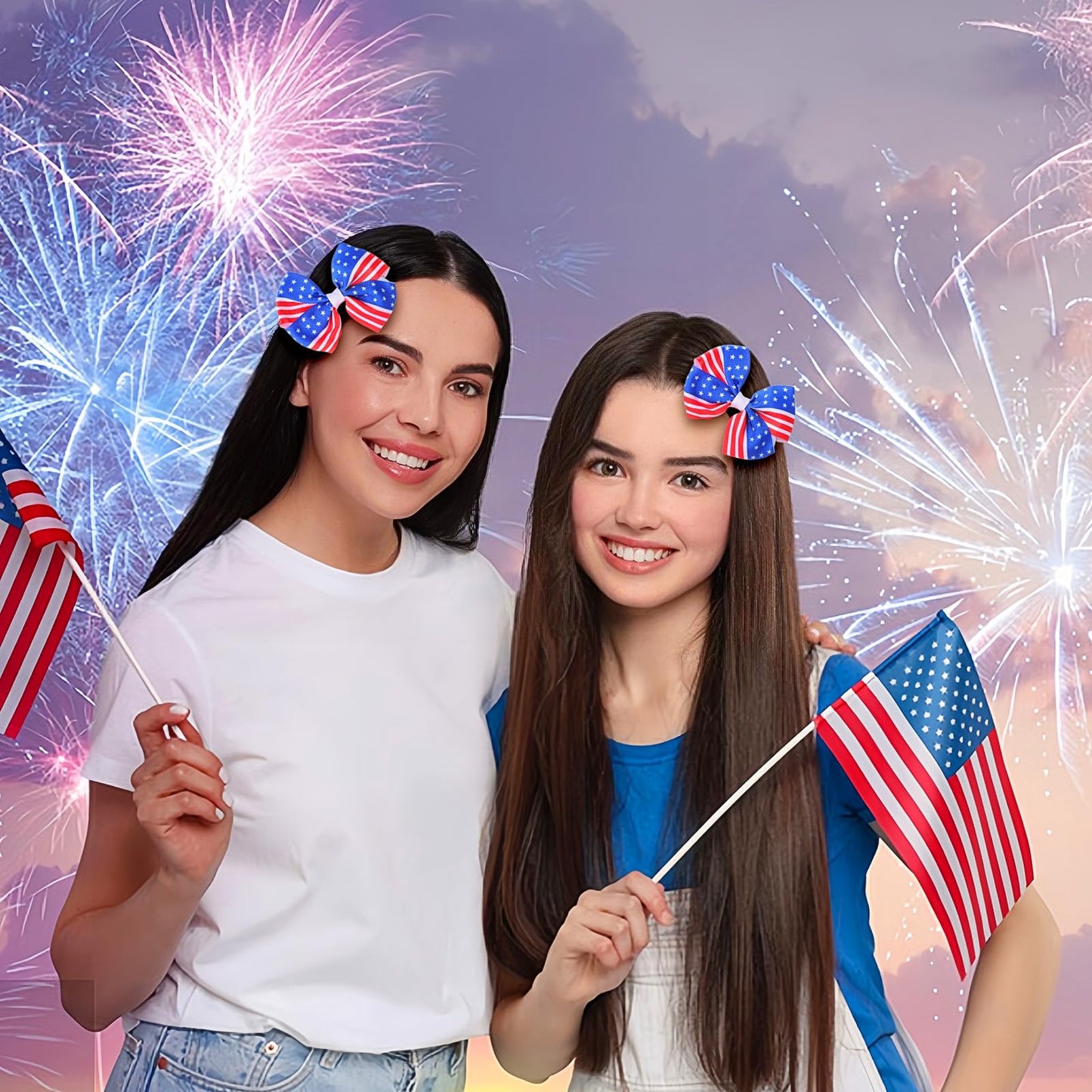 Doneace 4th of July Hair Clips USA Flag Hair Bows Alligator Clip for Baby Girls Patriotic Stars and Stripes Bow Hairpins Red White Blue Hair Accessories for Independence Day Memorial Day 2Pcs