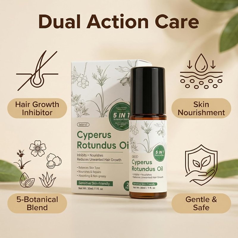 Cyperus Rotundus Oil Roll-On | Hair Growth Inhibitor & Skin Nourishing Serum - 2-Pack (2 x 1oz)
