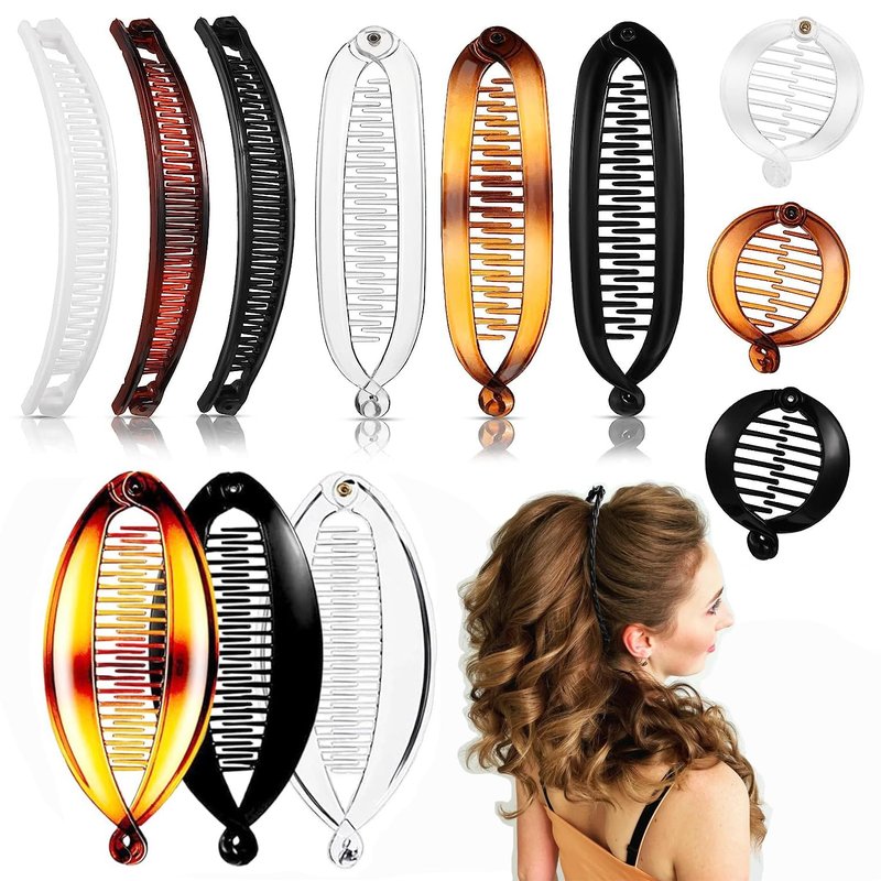 Banana Clip Hair Clips Set - 12PCS Vintage Fishtail Combs for Thick or Thin Hair | Retro Ponytail Bun Holders