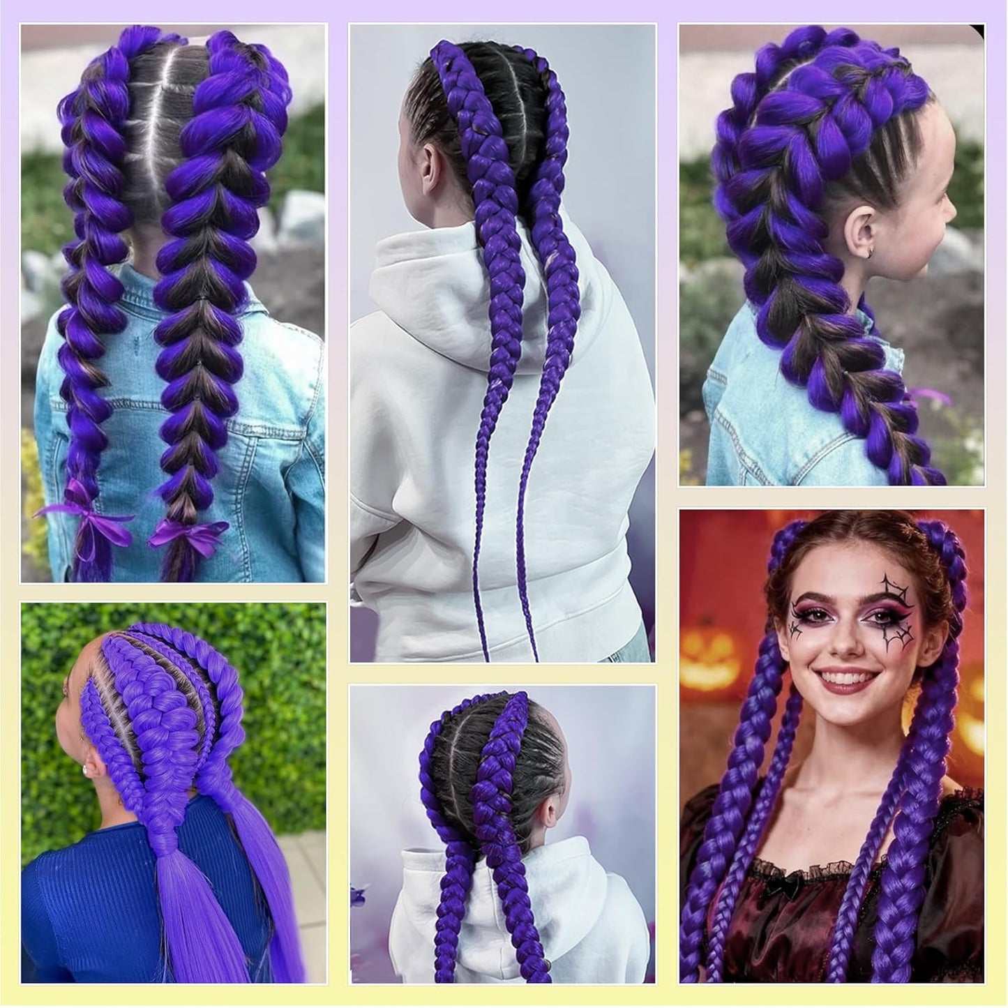 24-Inch Purple Braids Ponytail Hair Extensions - Synthetic Pre-Braided Hair for Halloween Cosplay