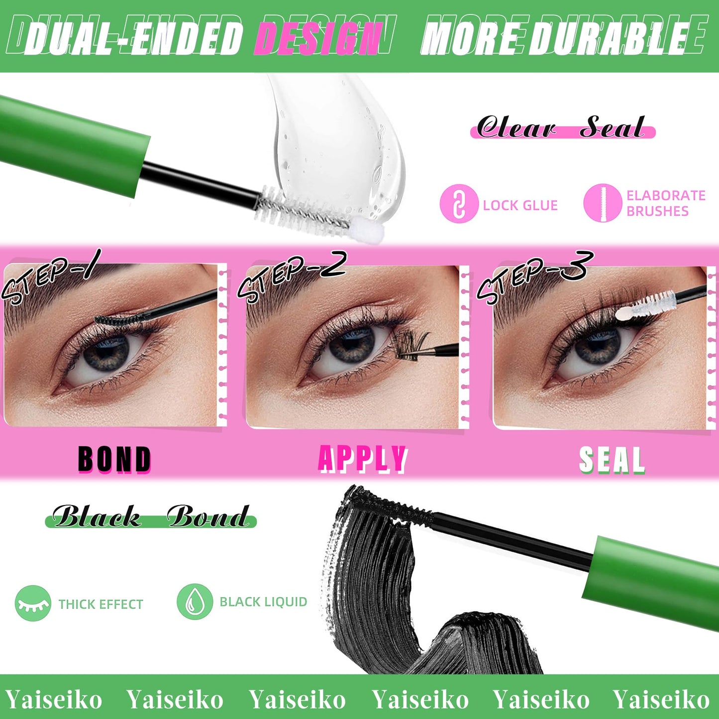 Yaiseiko Lash Clusters Kit 100D+200D Thick Volume Eyelash Clusters Kit 12-25mm Wispy Individual Lashes D Curl Long Cluster with Lash Bond and Seal Waterproof DIY Lash Extension Kit(KIT-280PCS)