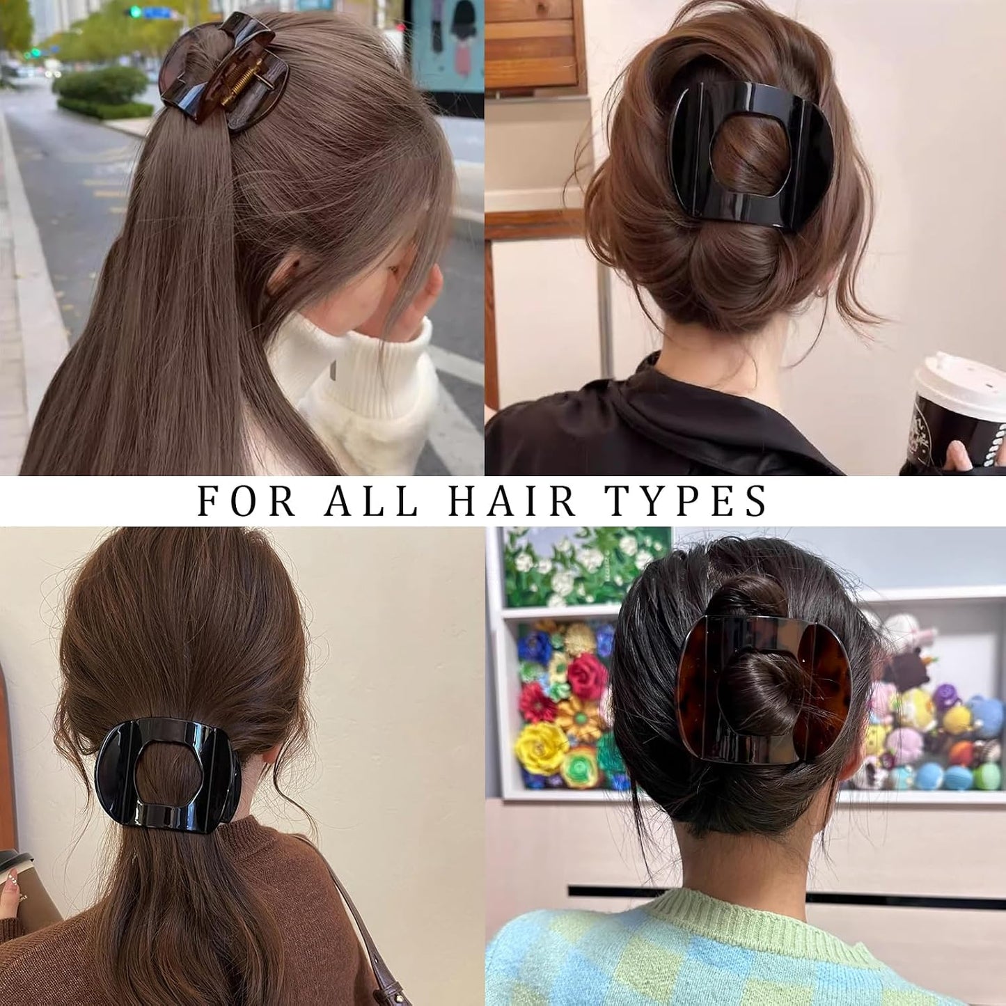 Large Flat Hair Clips - 4 Pcs Black Leopard Claw Clips for Strong Hold | Comfortable for Thick & Thin Hair