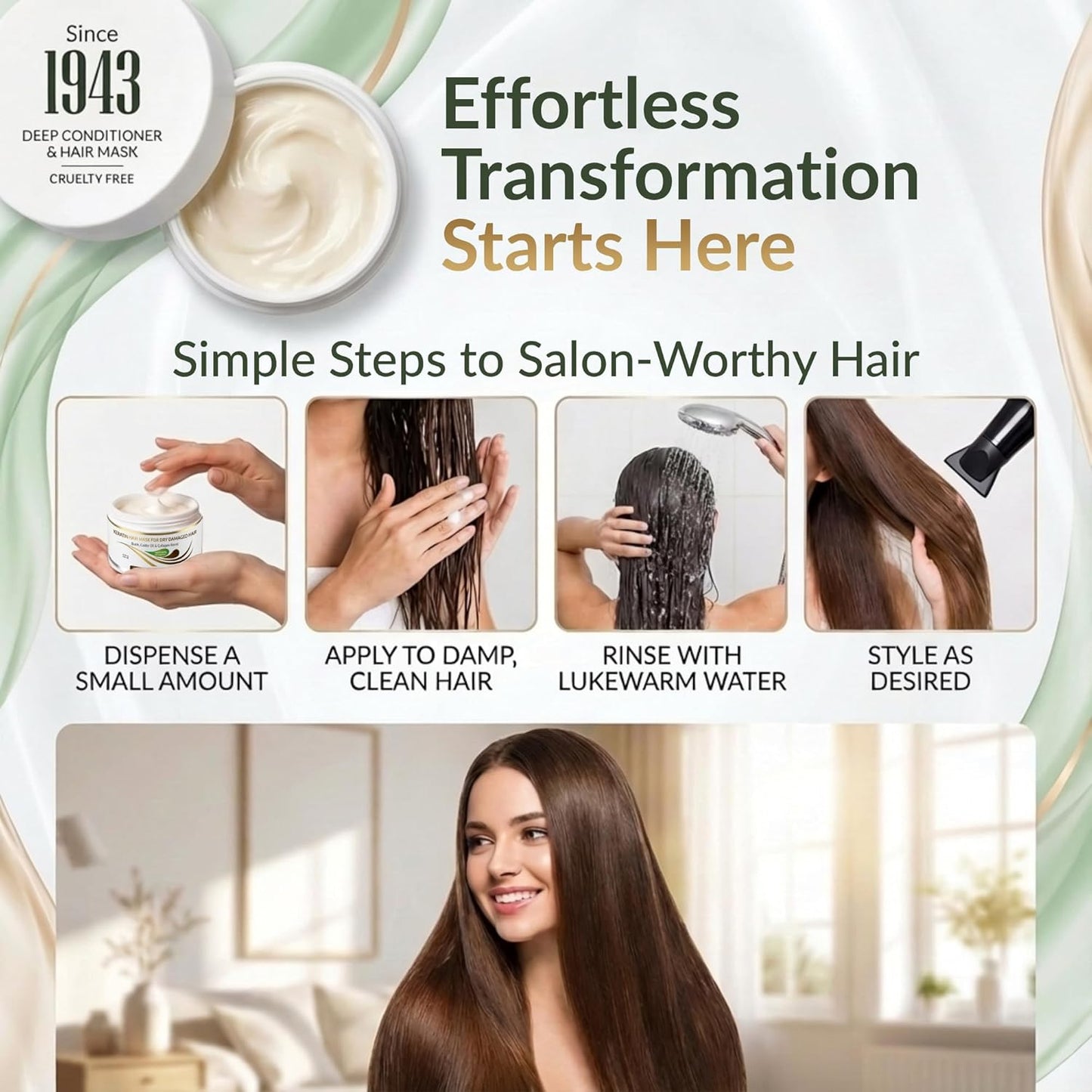 Keratin Hair Mask - Deep Conditioner for Dry & Damaged Hair with Biotin, Collagen & Castor Oil | 8.5 Fl Oz